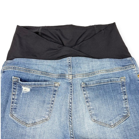 Isabel Maternity Midi Short Distressed Blue Denim Shorts Size 8/29 - Picture 6 of 8
